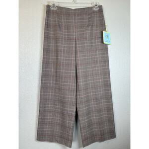 CeCe Womens Cropped Casual Wide Leg Pants Beige Plaid NEW Size‎ 0